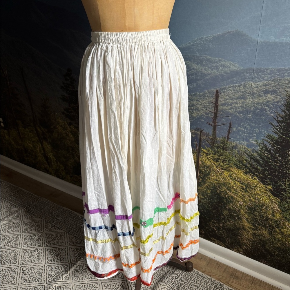 Vintage Sacred Threads White Maxi Skirt with Colorful Ribbon